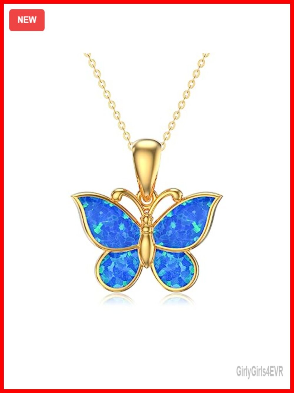 14K Gold Butterfly Pendant Necklace with Blue Opal, Delicate Jewelry for Her